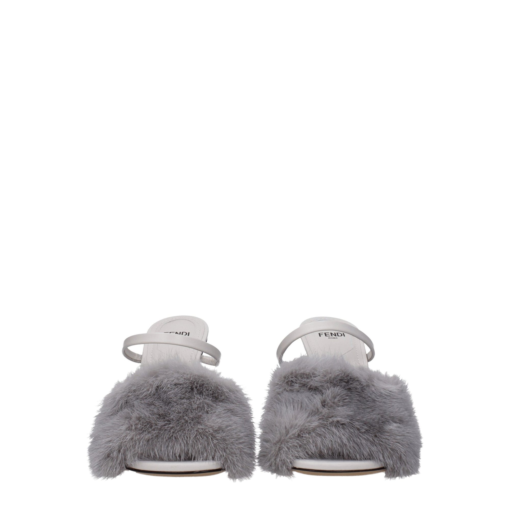 Fendi Gray Mink Slippers Sandals