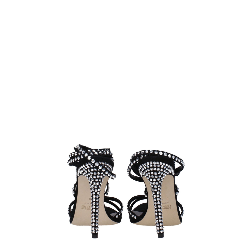 Paris Texas Black Leather Stiletto Heels Sandals