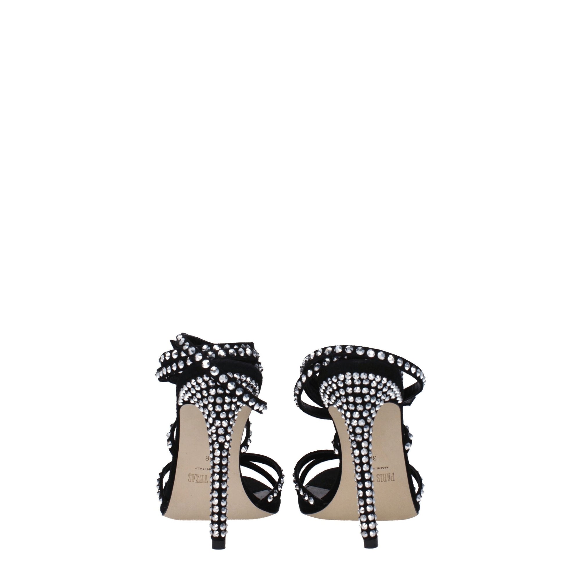 Paris Texas Black Leather Stiletto Heels Sandals