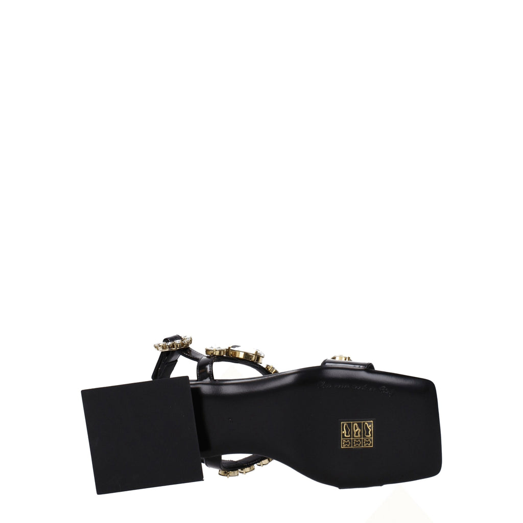 Dolce & Gabbana Black Leather Flat Sandals