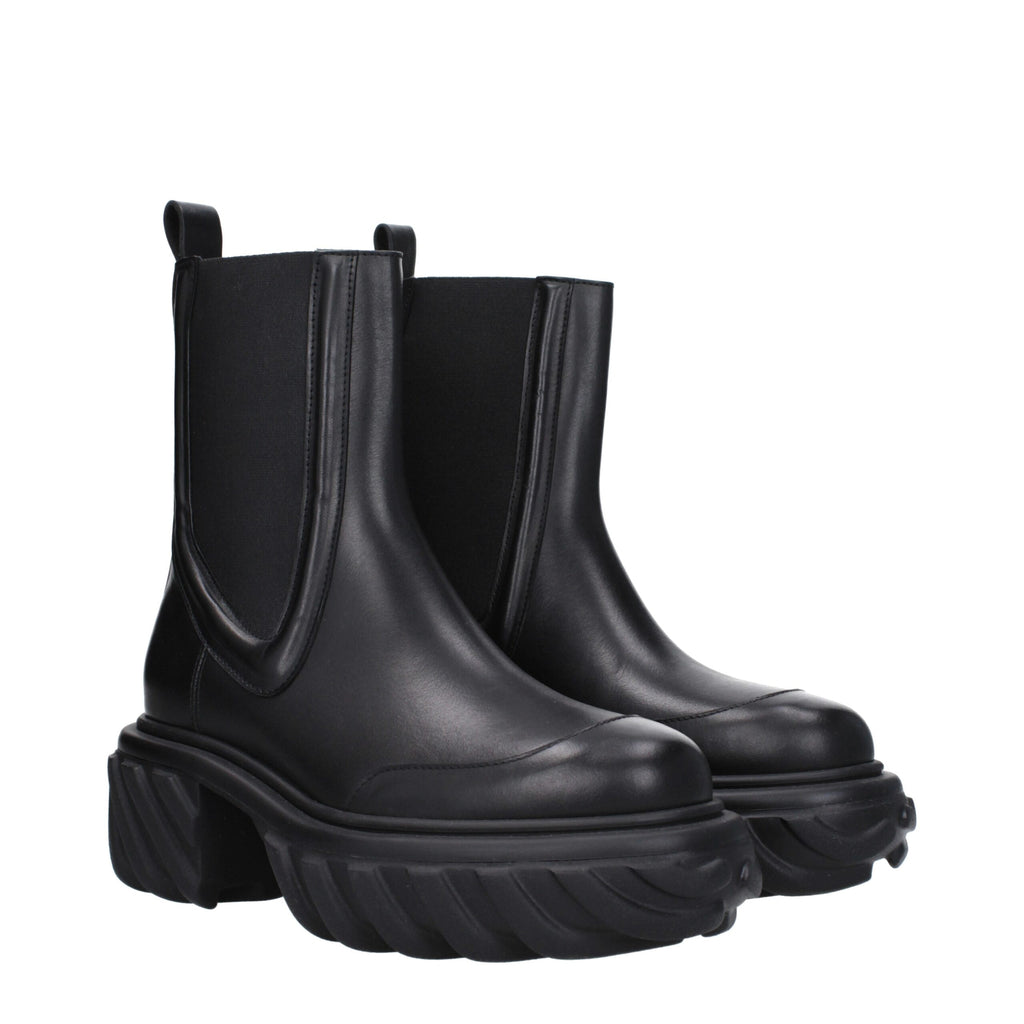 Off-White Black Leather Ankle Boots