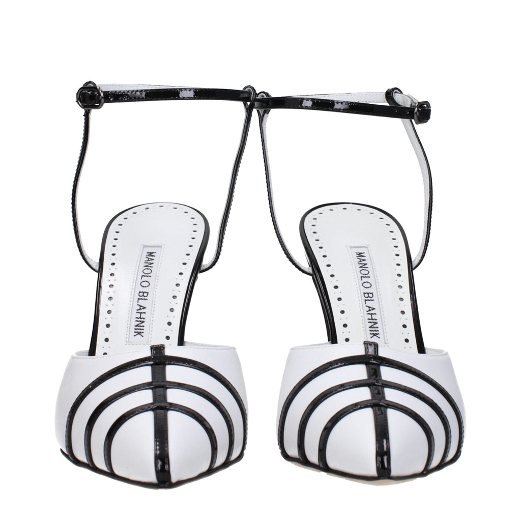 Manolo Blahnik White Leather Stiletto Heels Sandals