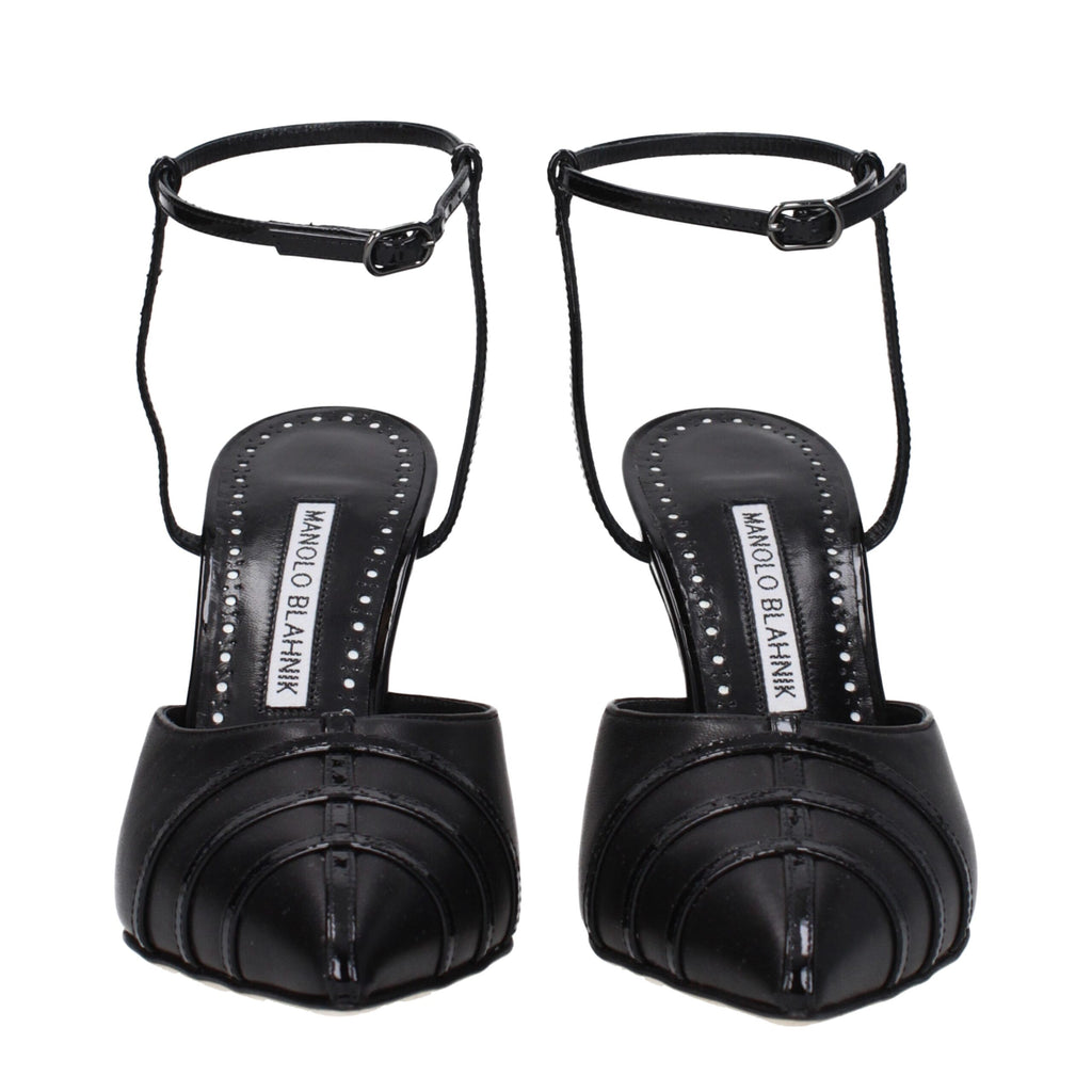 Manolo Blahnik Black Leather High Heel Pumps