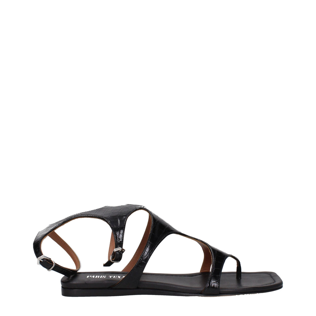 Paris Texas Black Leather Flip-Flop Sandals