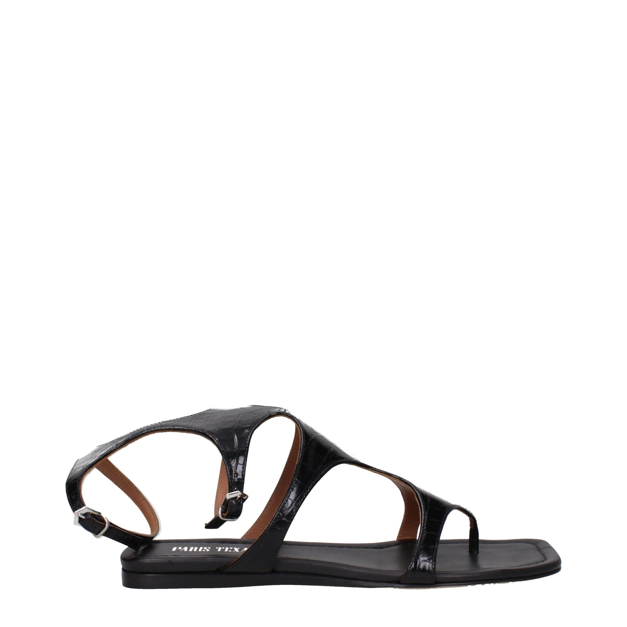 Paris Texas Black Leather Flip-Flop Sandals