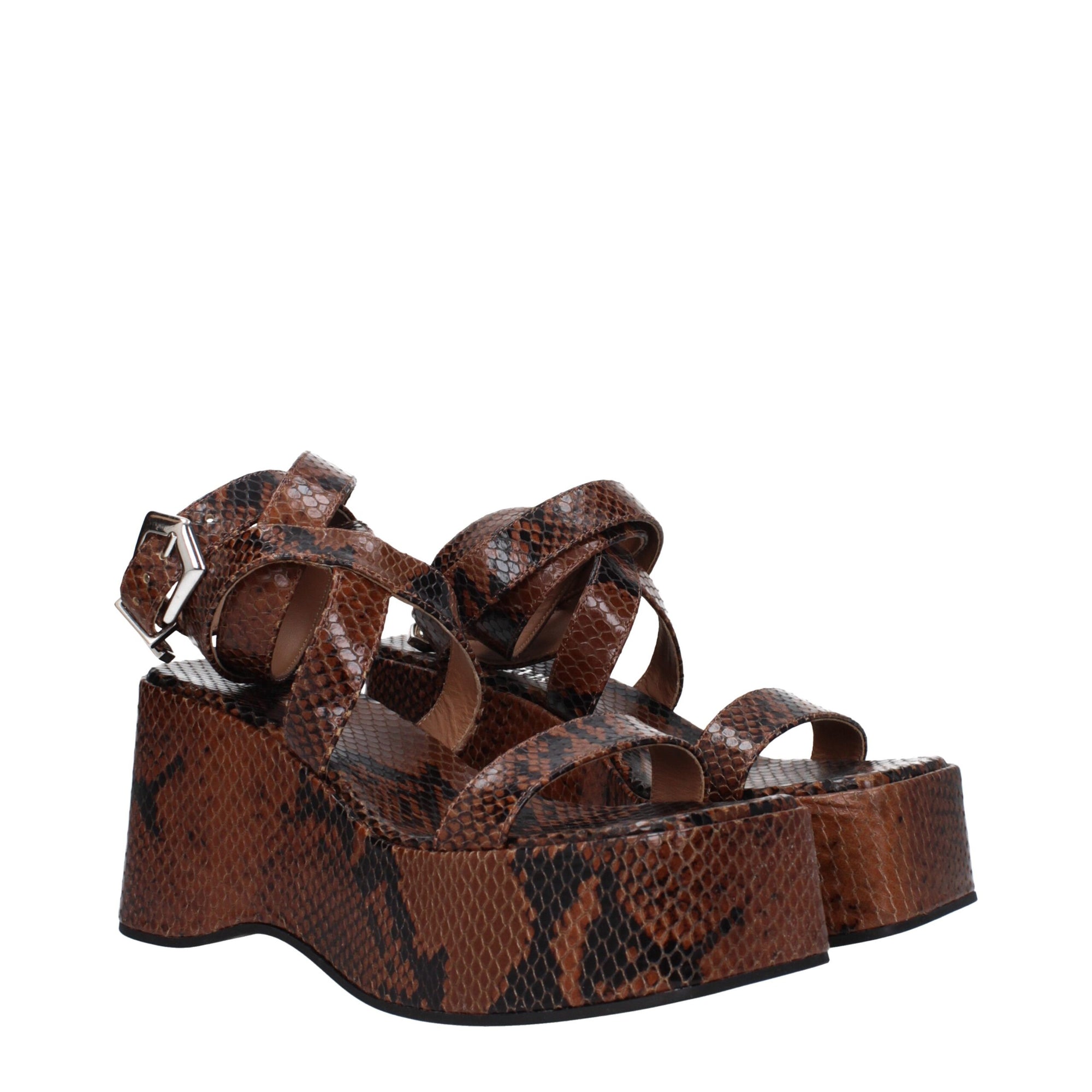 Paris Texas Brown Leather Wedges Sandals