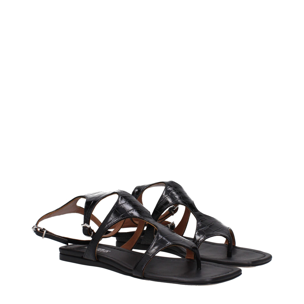 Paris Texas Black Leather Flip-Flop Sandals