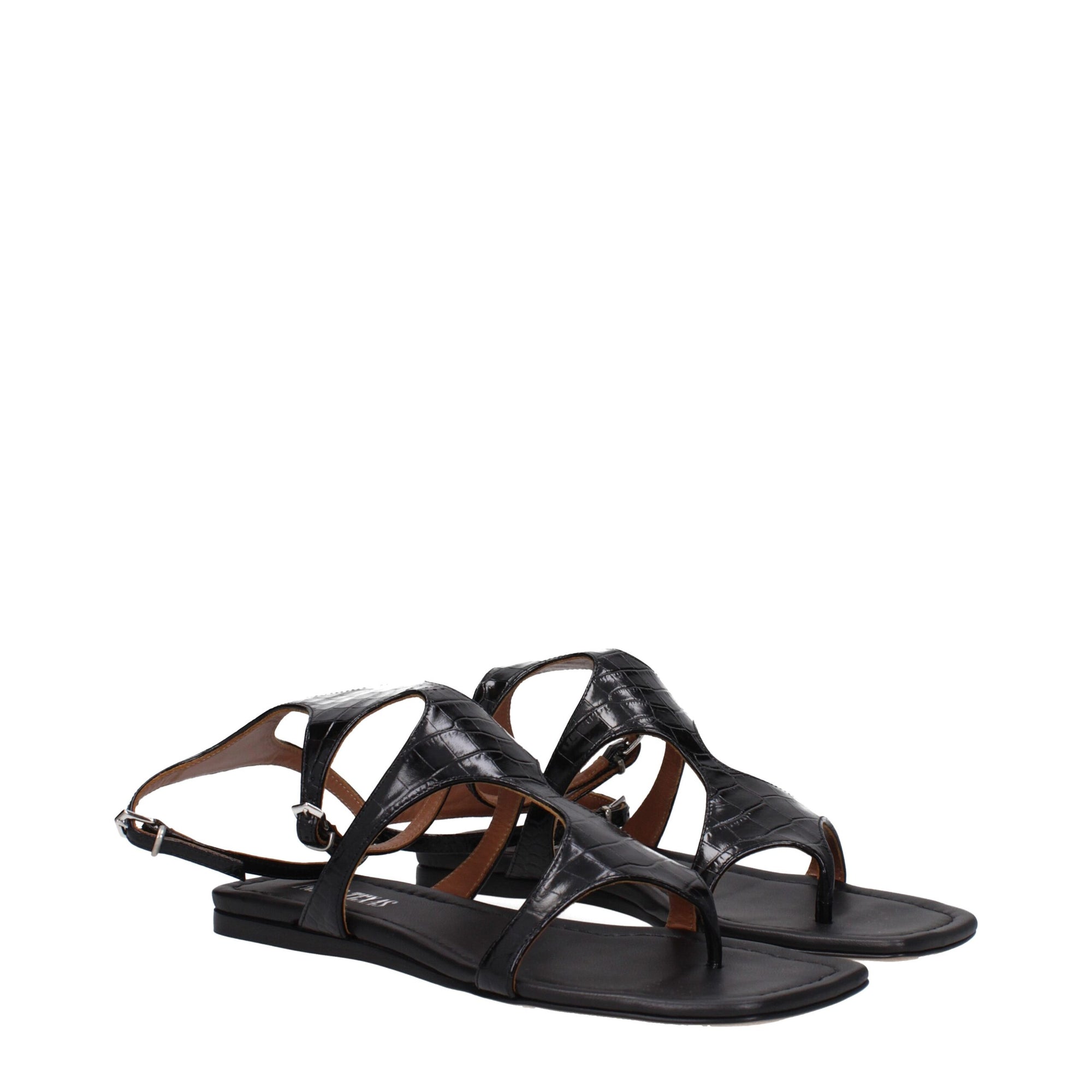 Paris Texas Black Leather Flip-Flop Sandals