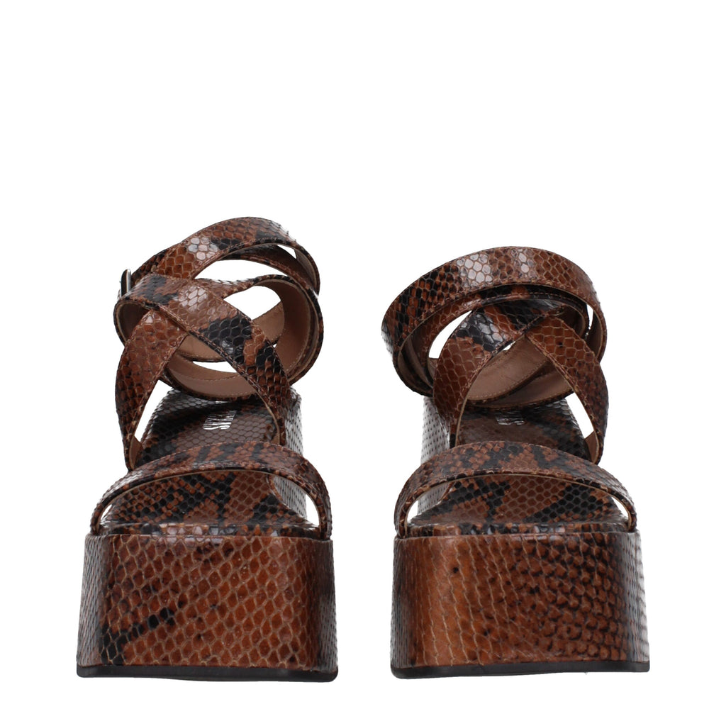 Paris Texas Brown Leather Wedges Sandals