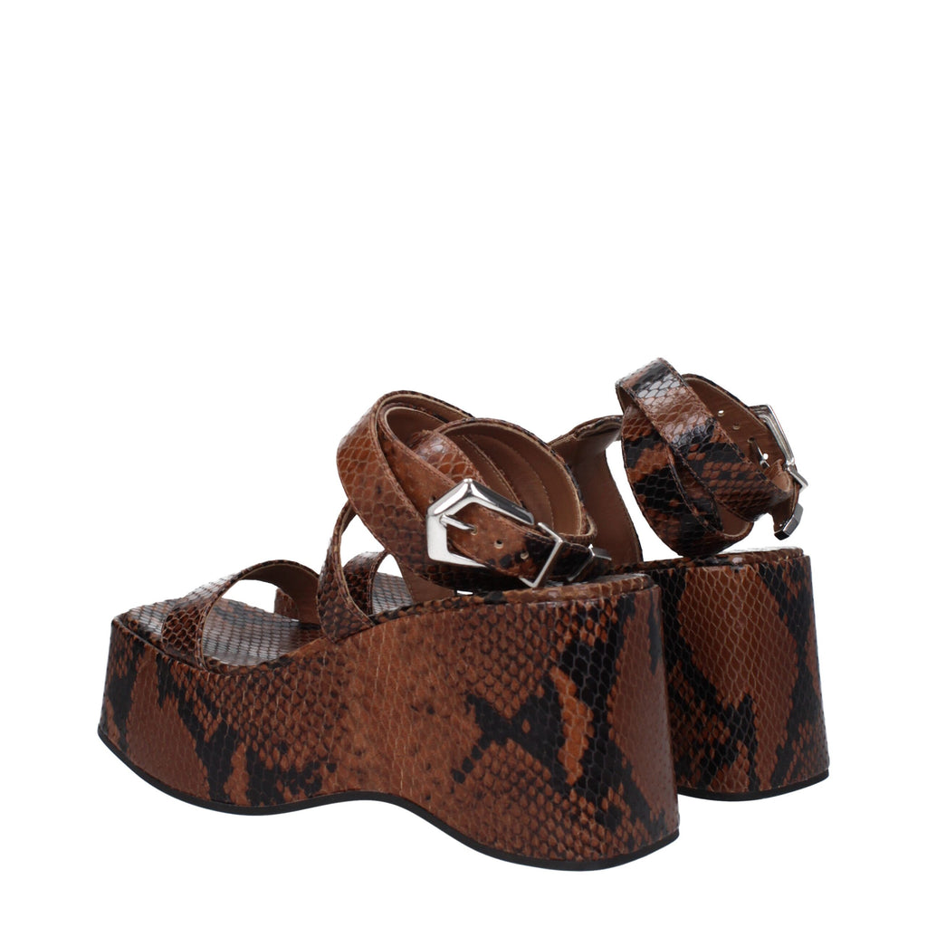 Paris Texas Brown Leather Wedges Sandals