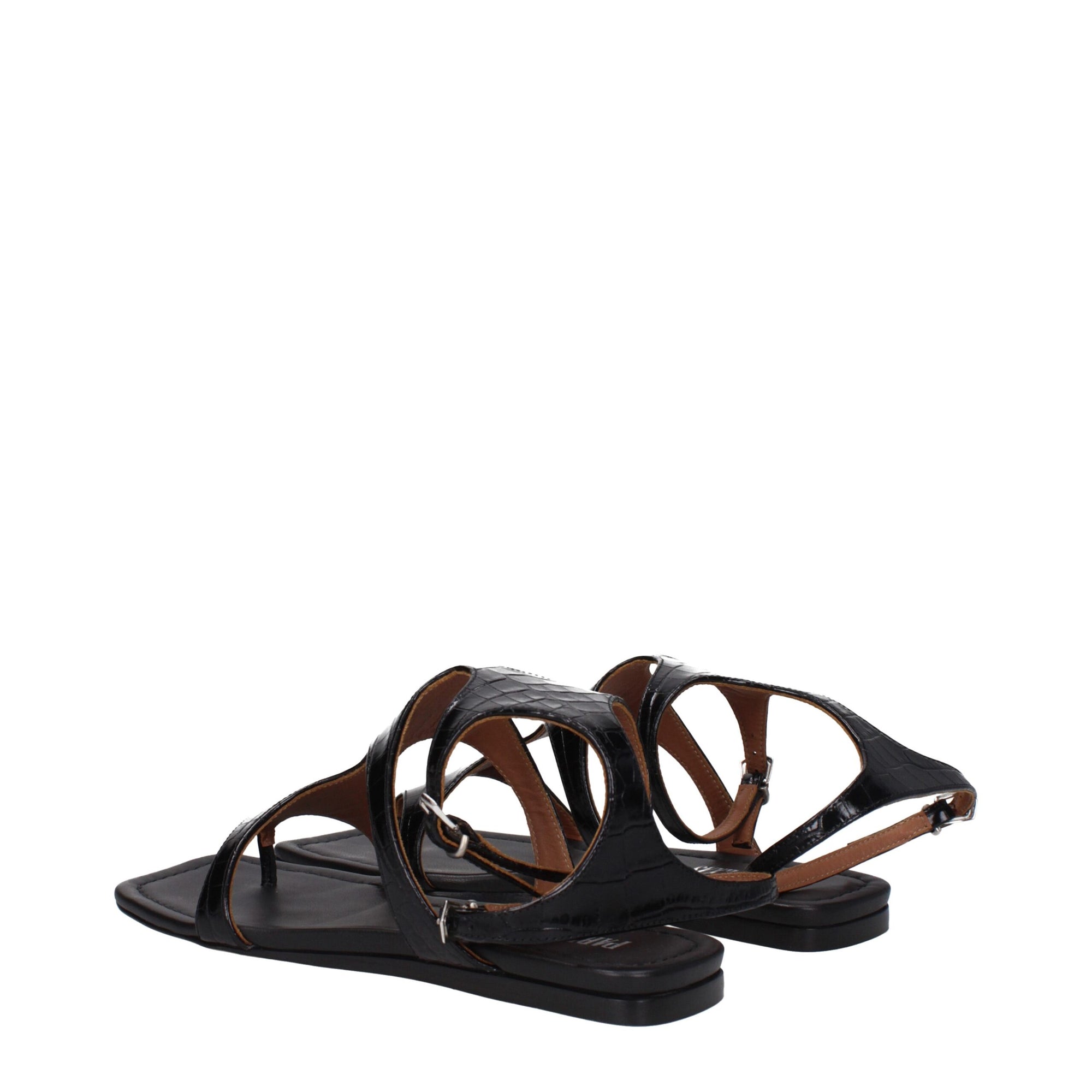 Paris Texas Black Leather Flip-Flop Sandals