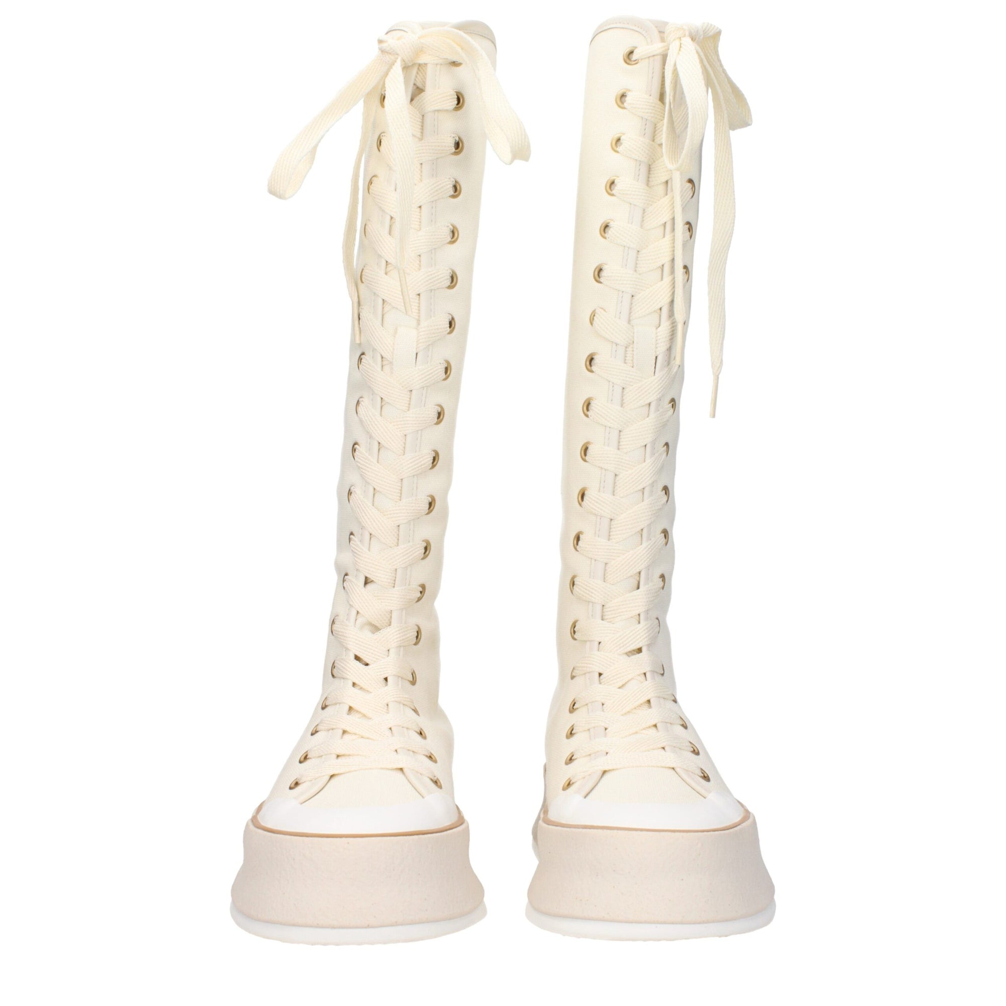 Max Mara Beige Fabric Lace-Up Boots