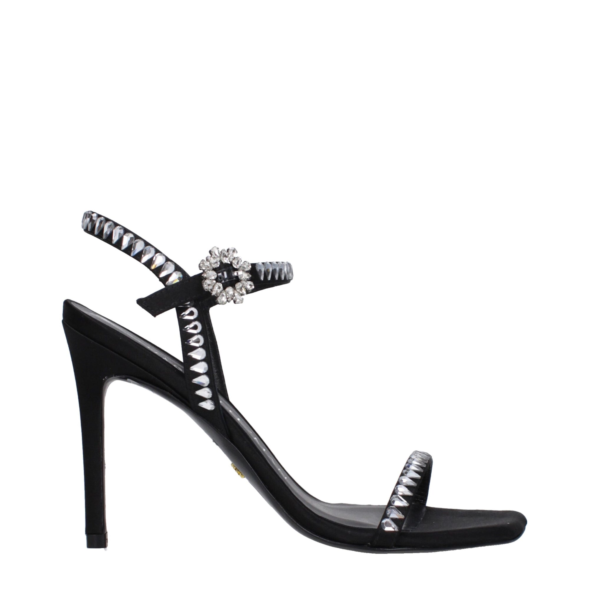 Stuart Weitzman Black Satin Stiletto Heels Sandals