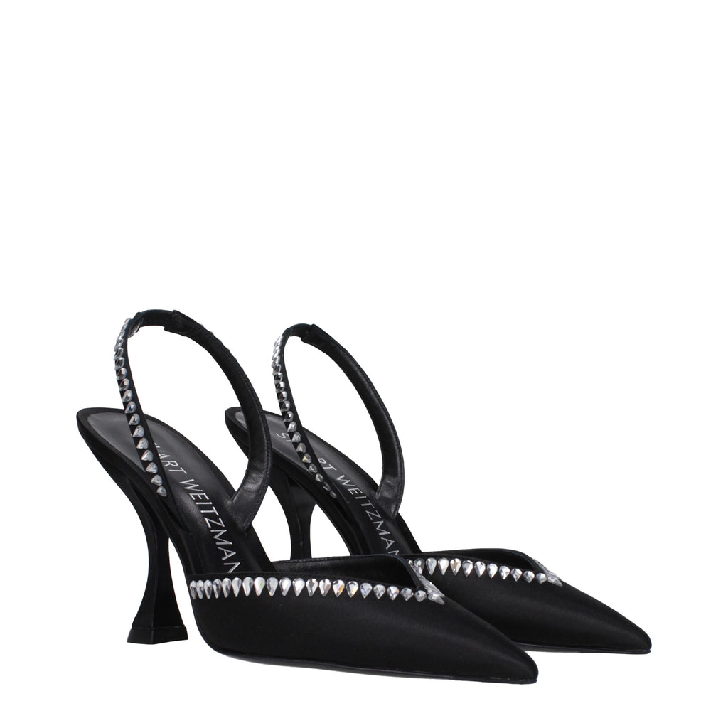 Stuart Weitzman Black Satin Stiletto Heels Sandals