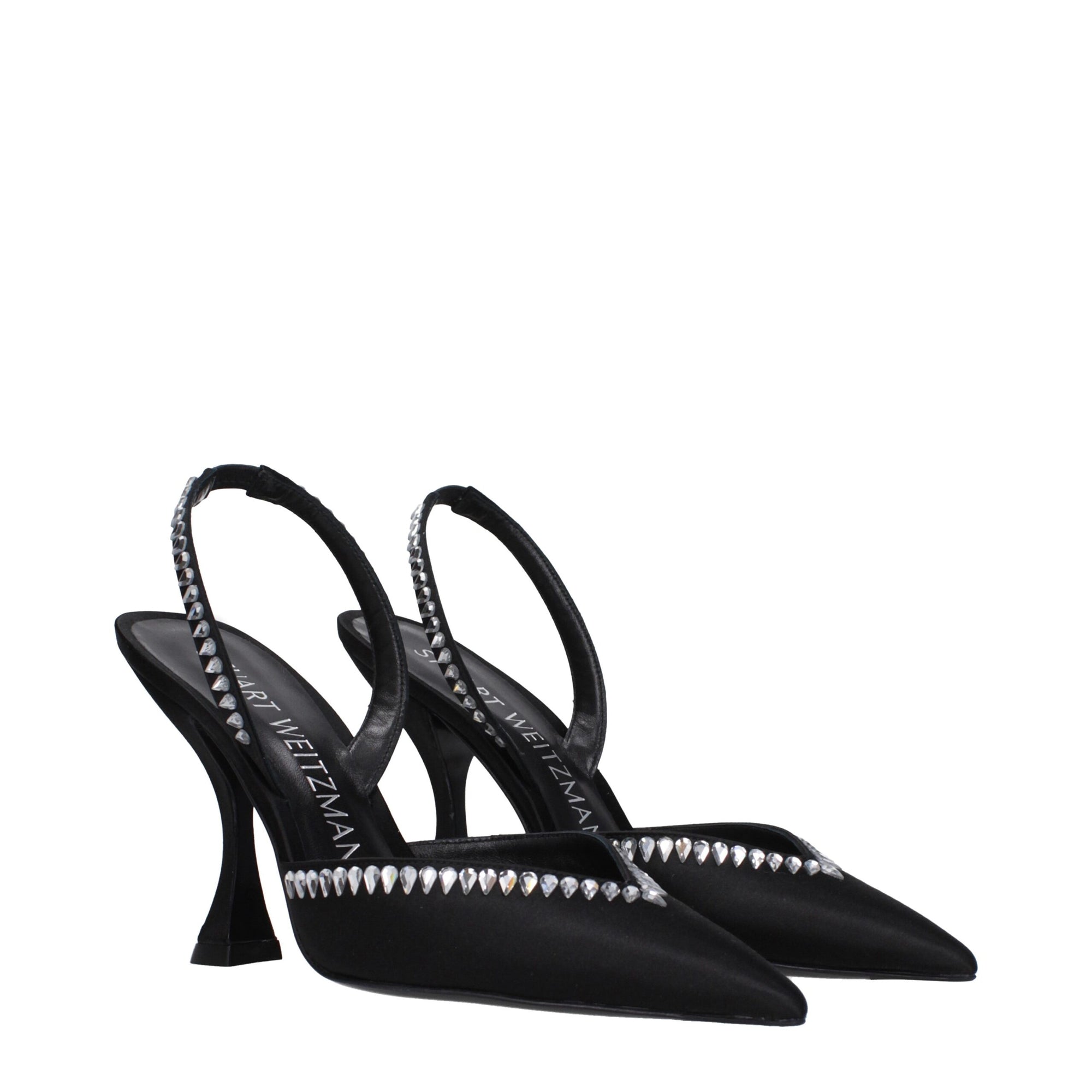 Stuart Weitzman Black Satin Stiletto Heels Sandals