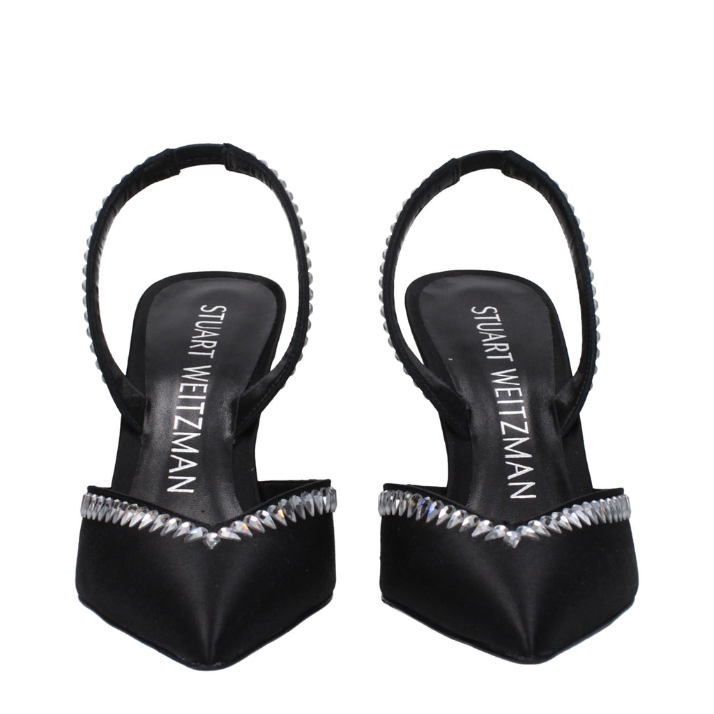 Stuart Weitzman Black Satin Stiletto Heels Sandals