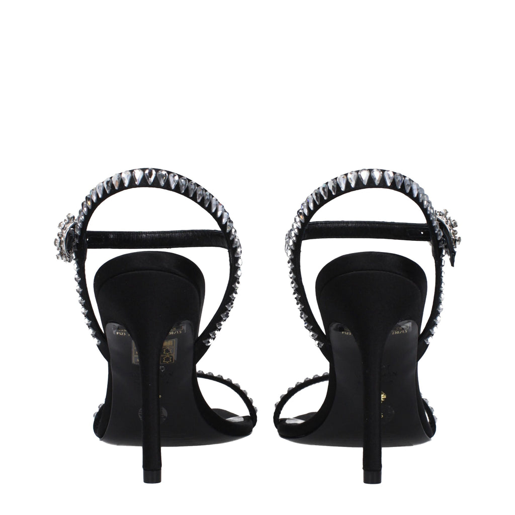 Stuart Weitzman Black Satin Stiletto Heels Sandals