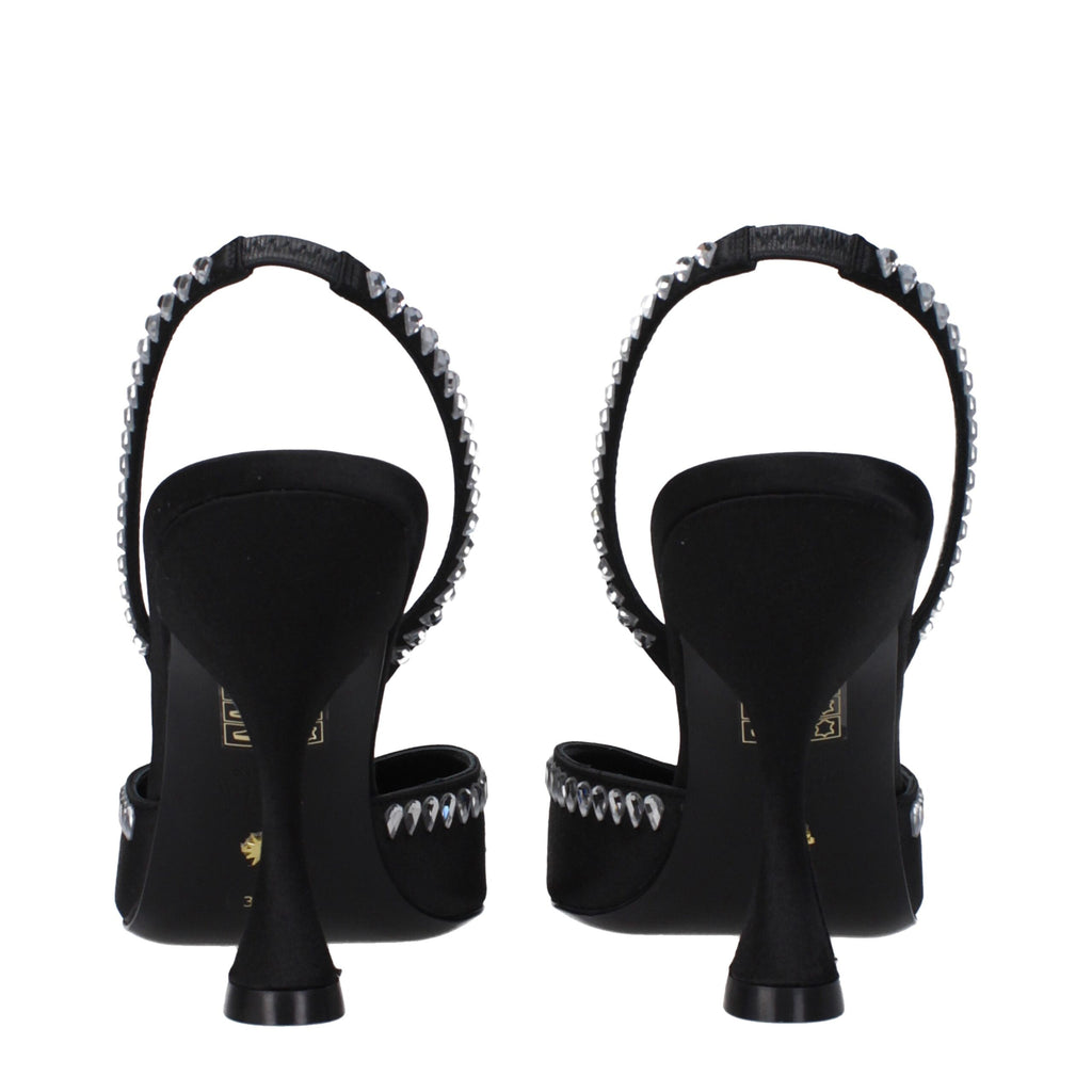 Stuart Weitzman Black Satin Stiletto Heels Sandals