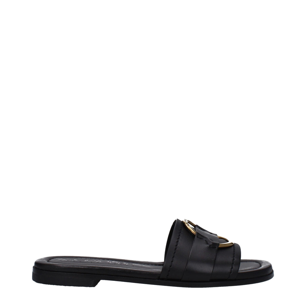 Moncler Black Leather Slippers Sandals
