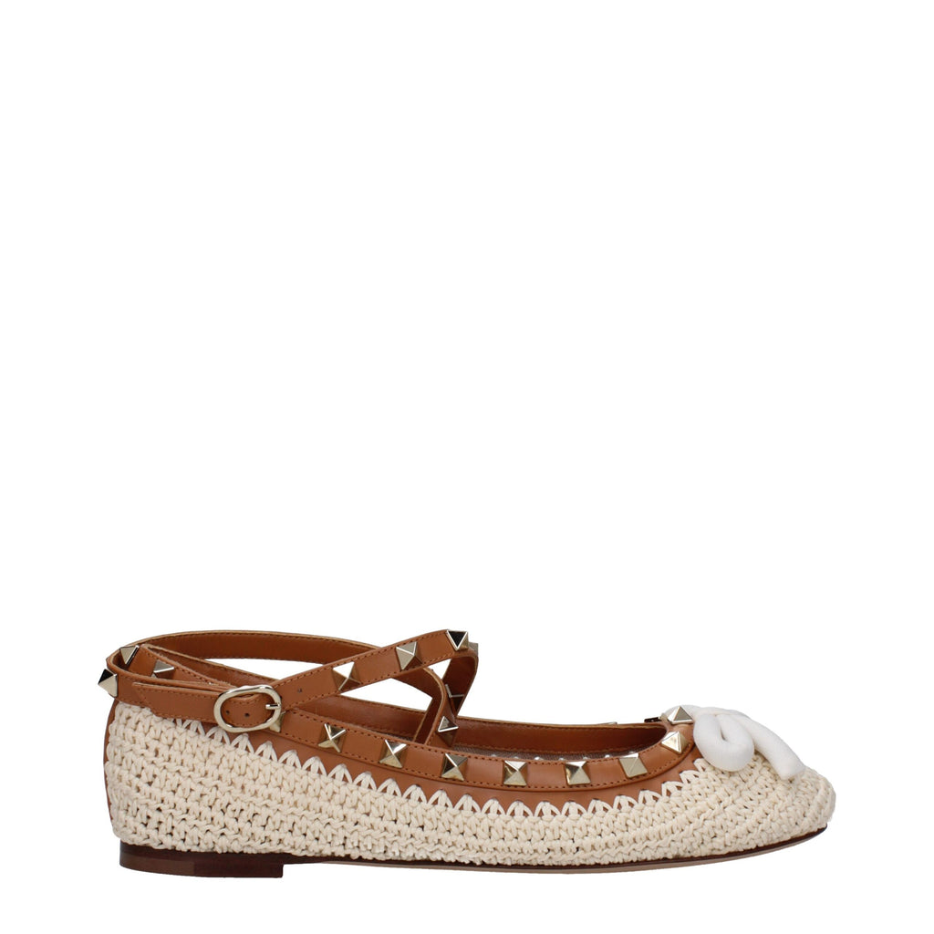 Valentino Garavani Beige Raffia Ballet Flats