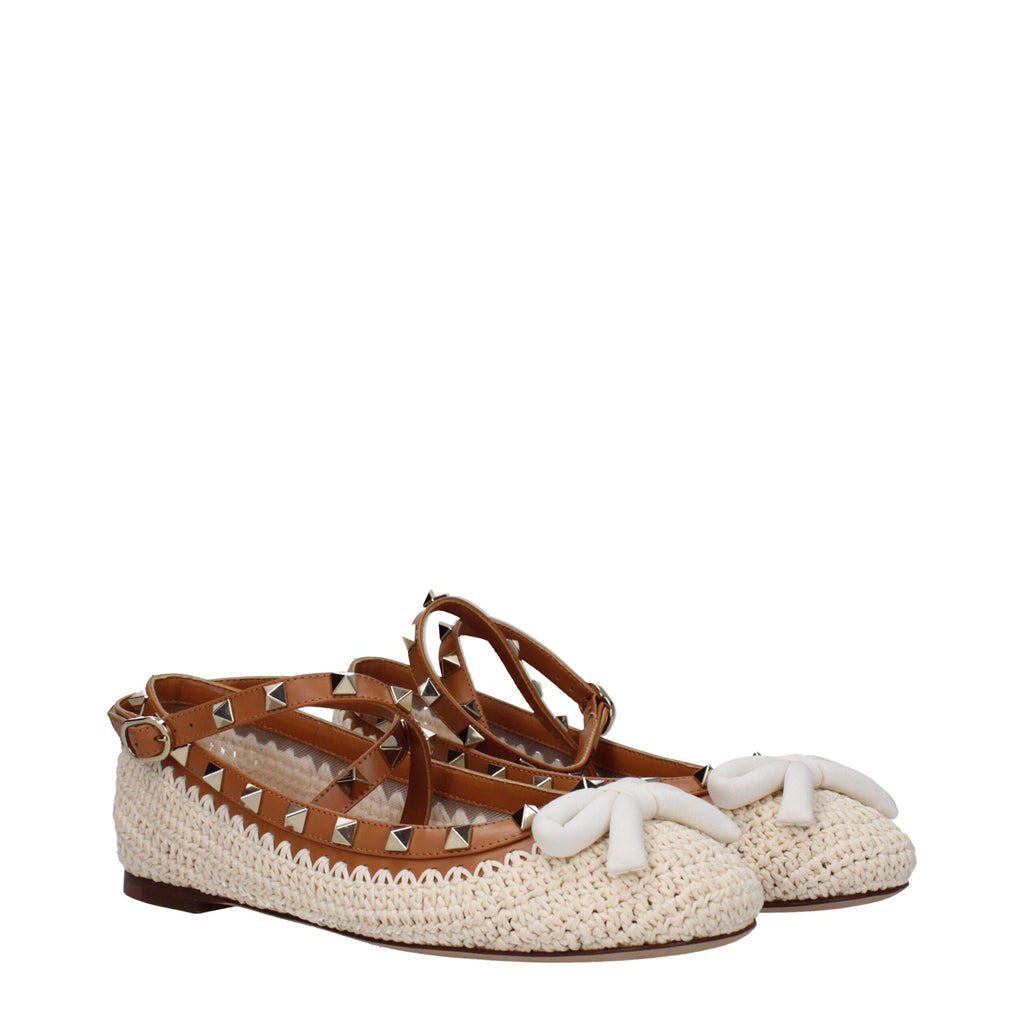 Valentino Garavani Beige Raffia Ballet Flats
