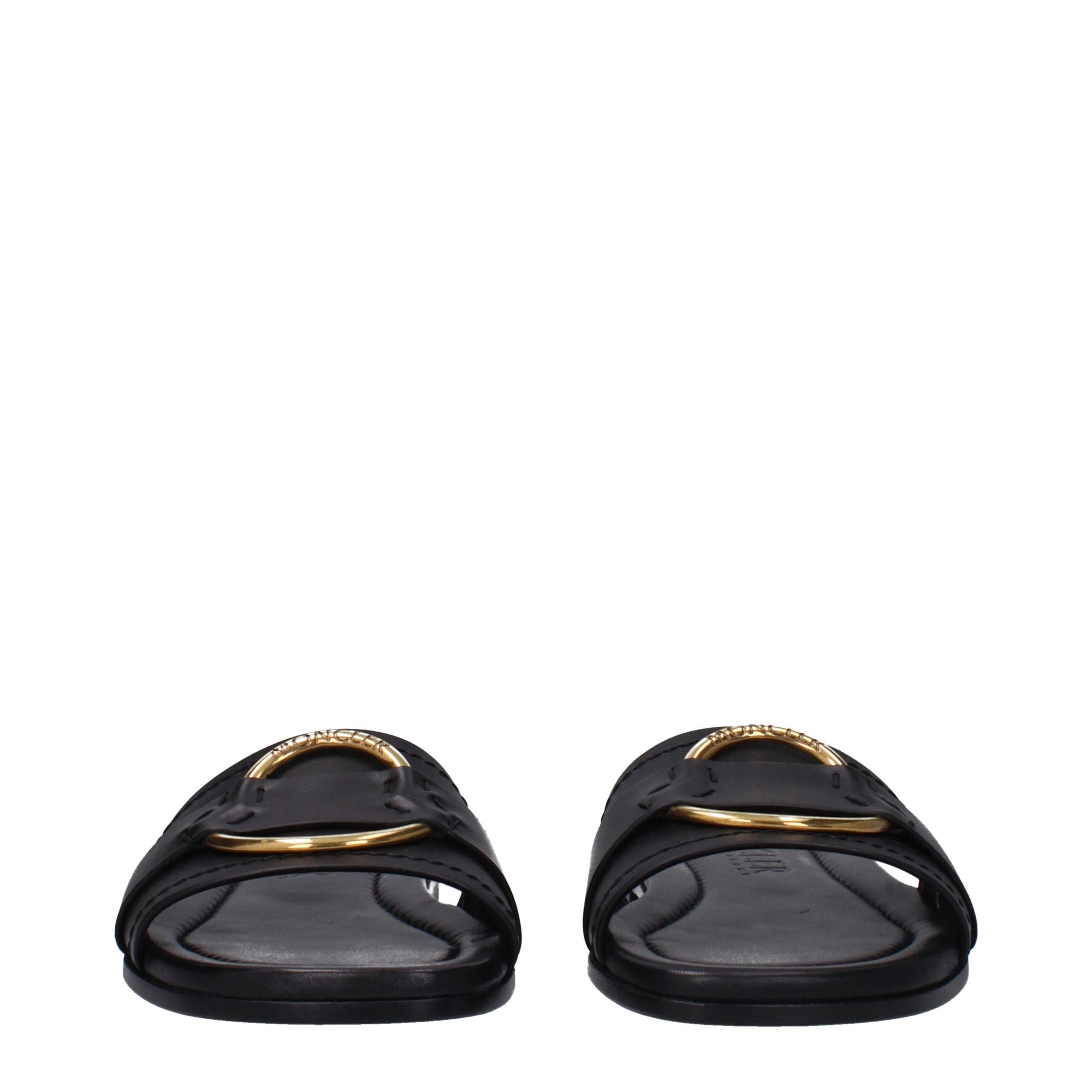 Moncler Black Leather Slippers Sandals