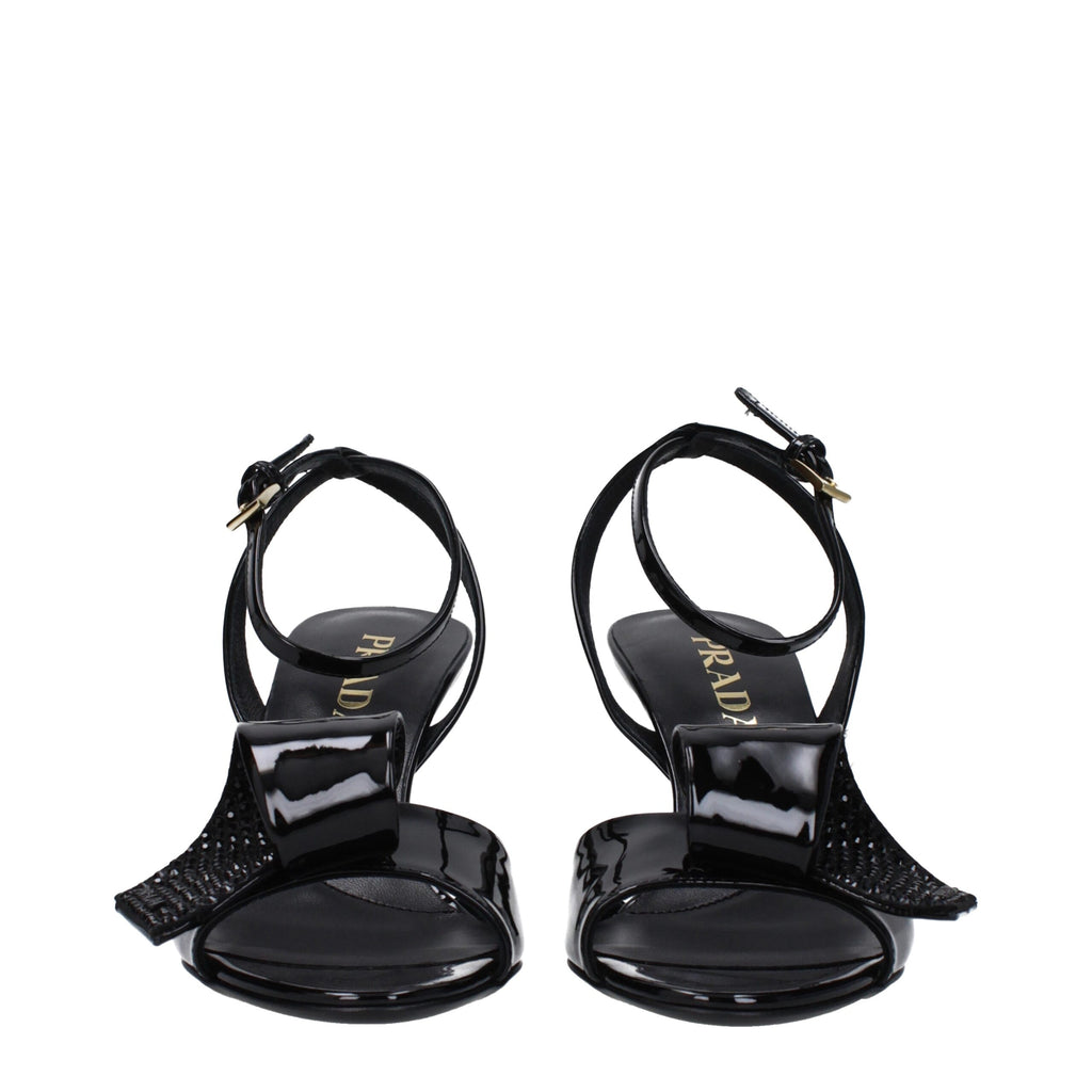 Prada Black Leather Stiletto Heels Sandals