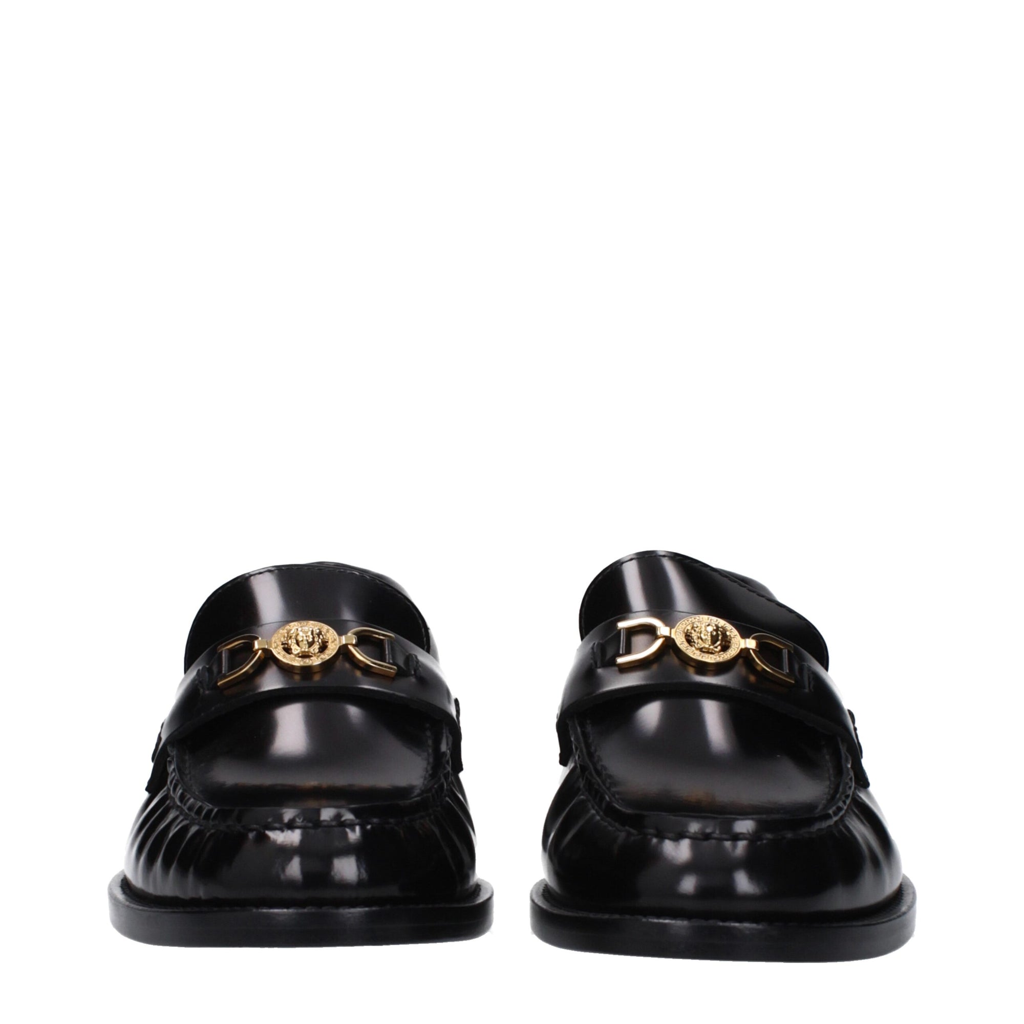 Versace Black Leather Slip-On Loafers