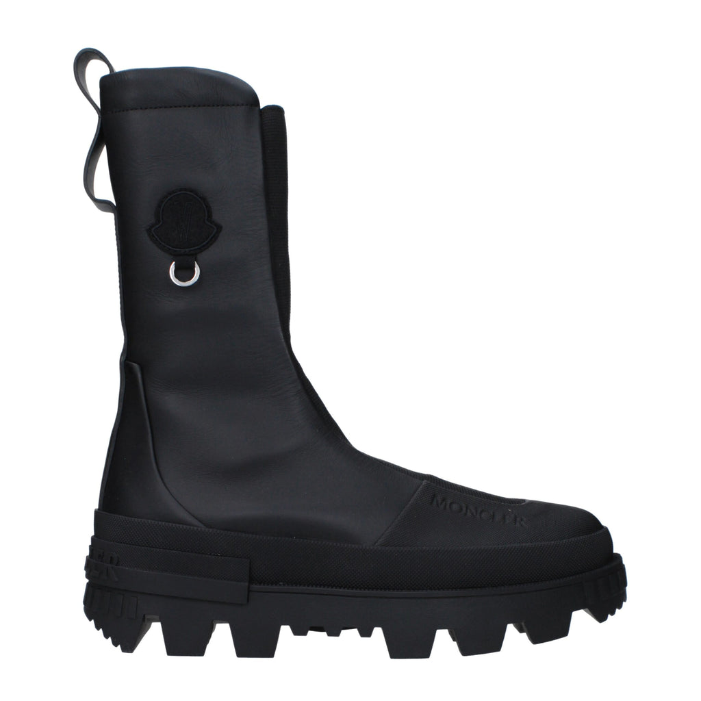 Moncler Black Leather Ankle Boots
