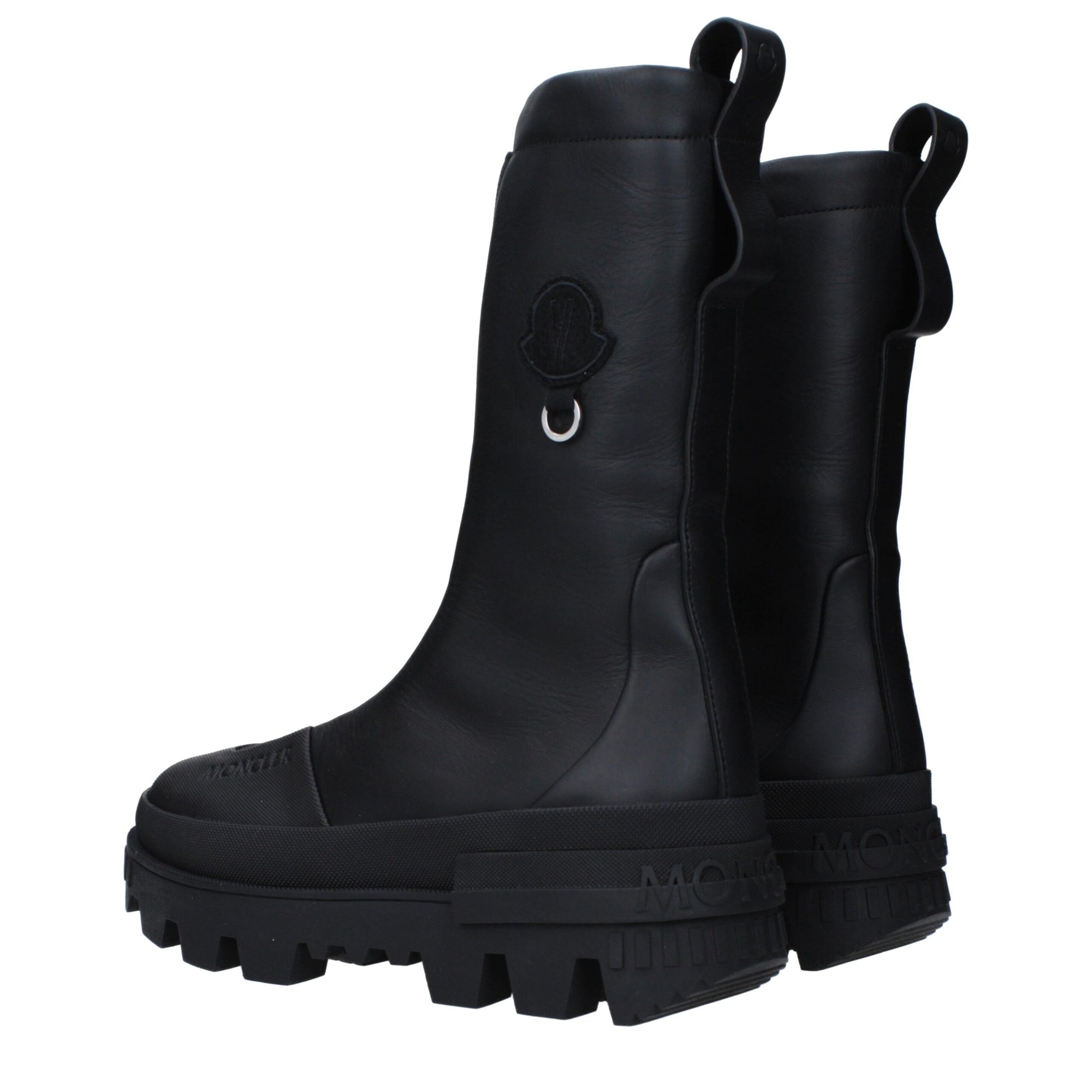 Moncler Black Leather Ankle Boots