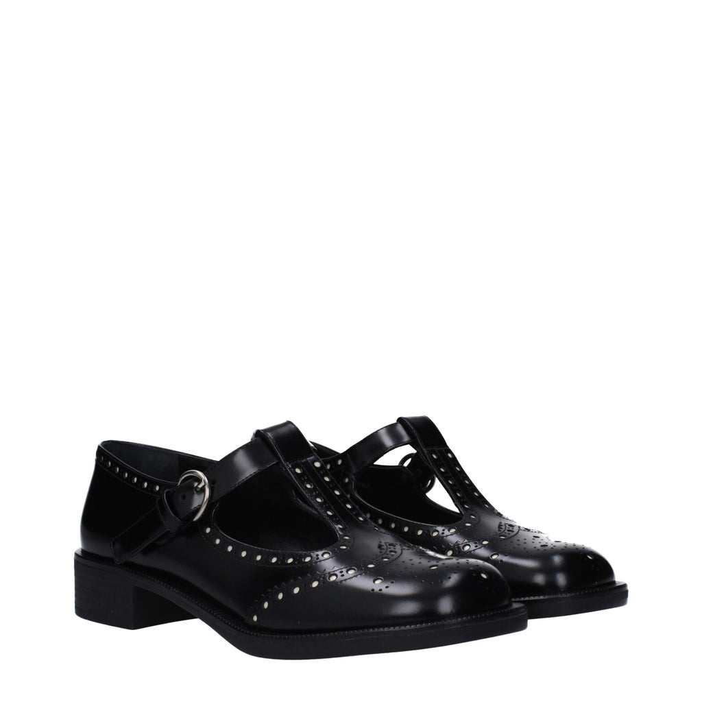 Miu Miu Black Leather Slip-On Loafers