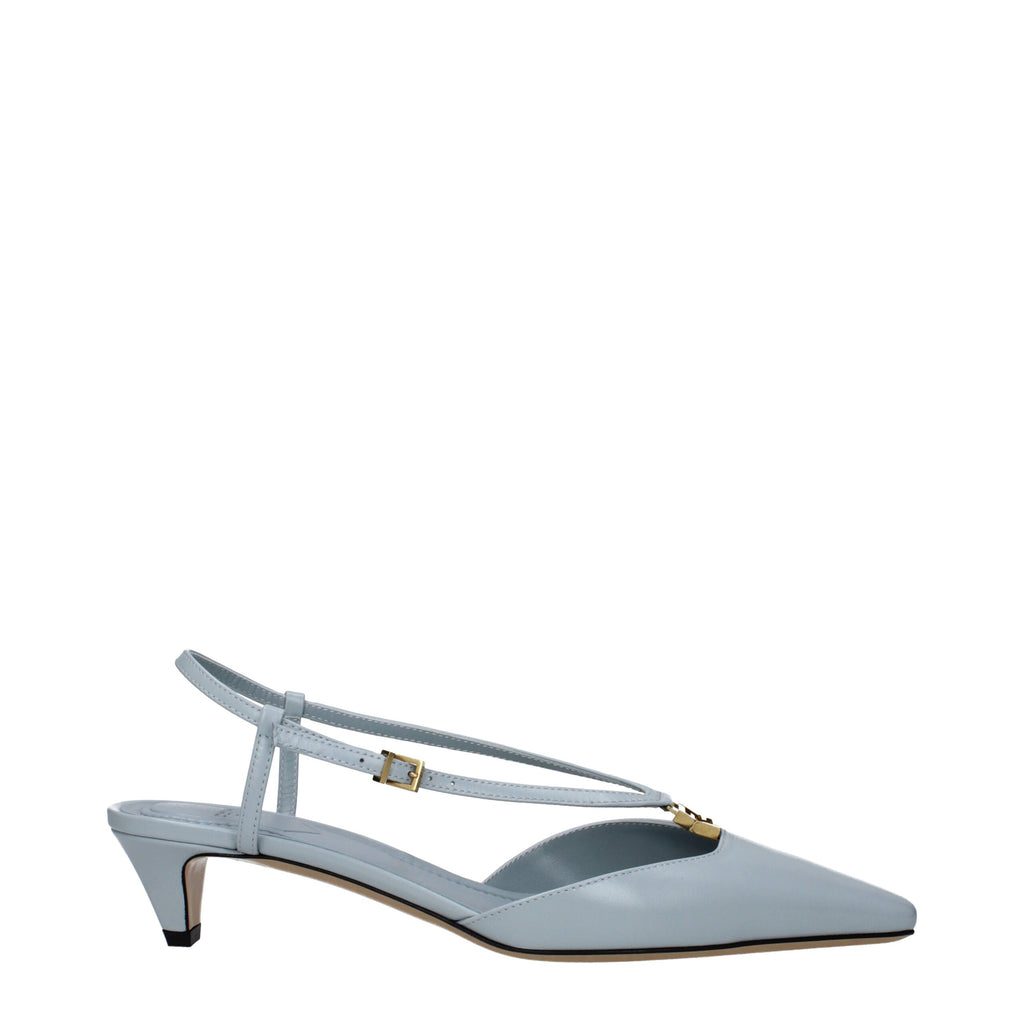 Fendi Light Blue Leather Flat Sandals
