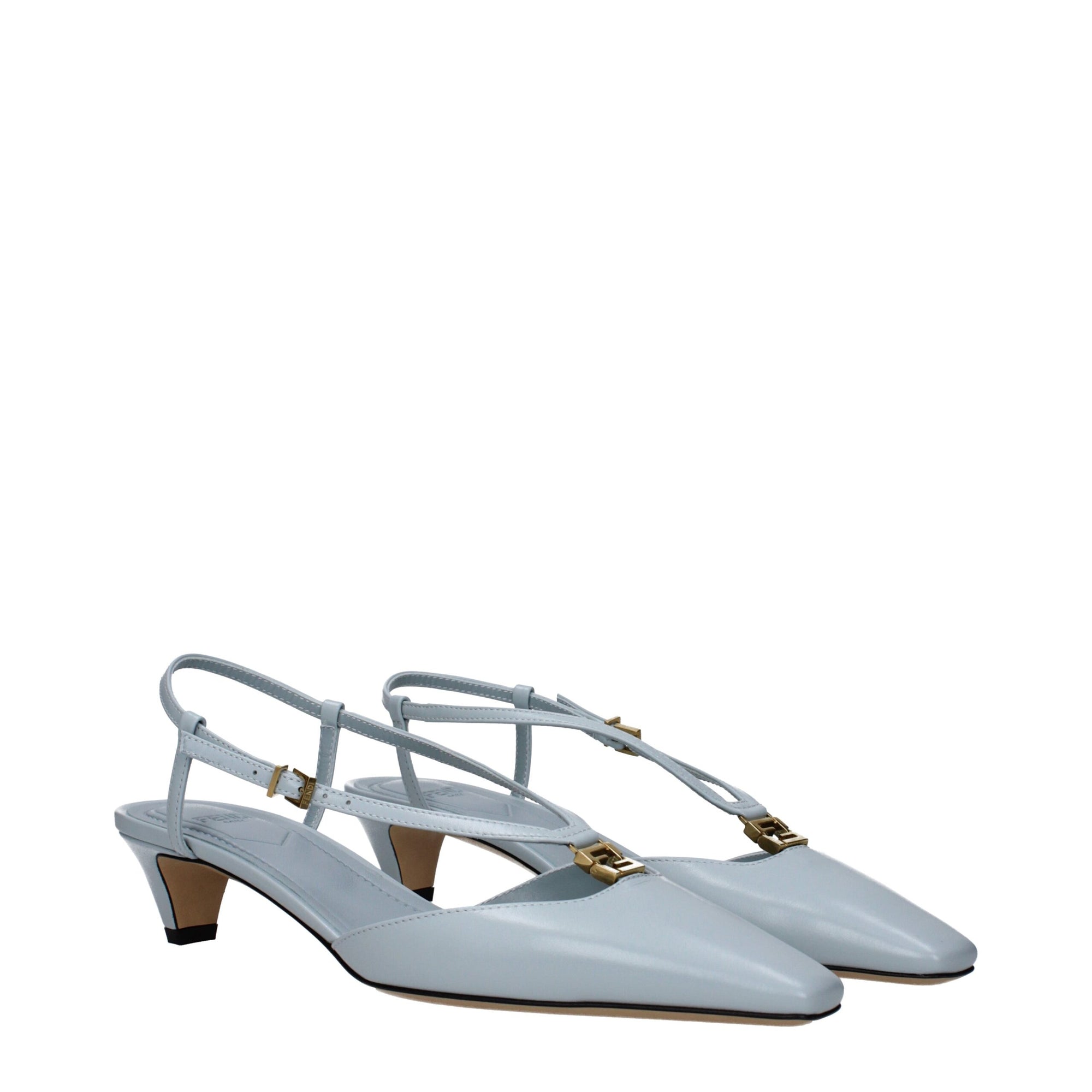 Fendi Light Blue Leather Flat Sandals