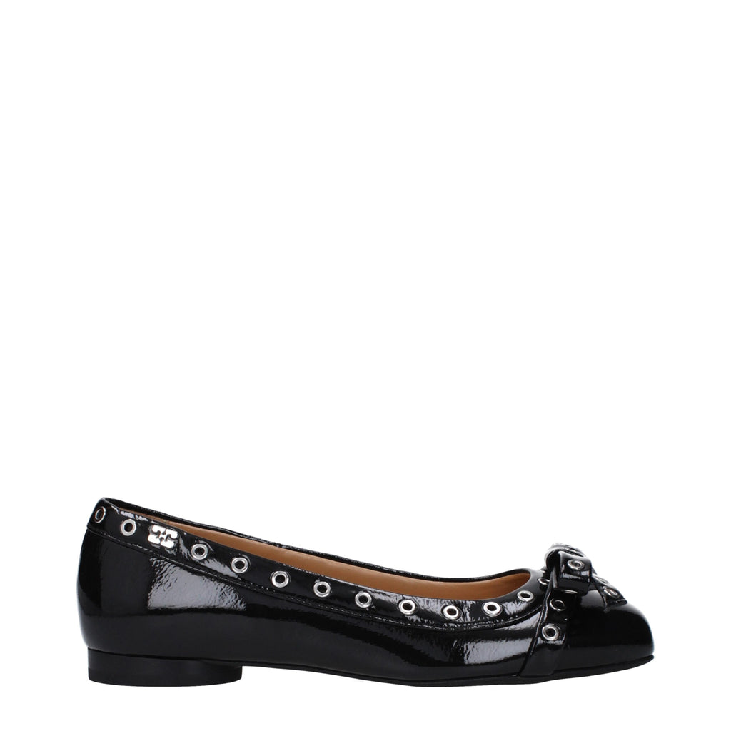 Ganni Black Leather Ballet Flats