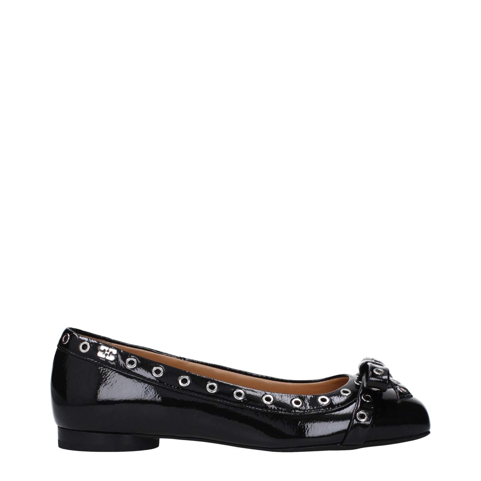 Ganni Black Leather Ballet Flats