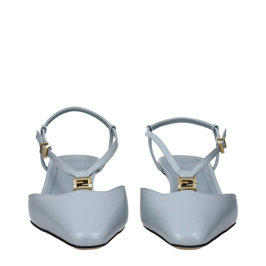 Fendi Light Blue Leather Flat Sandals