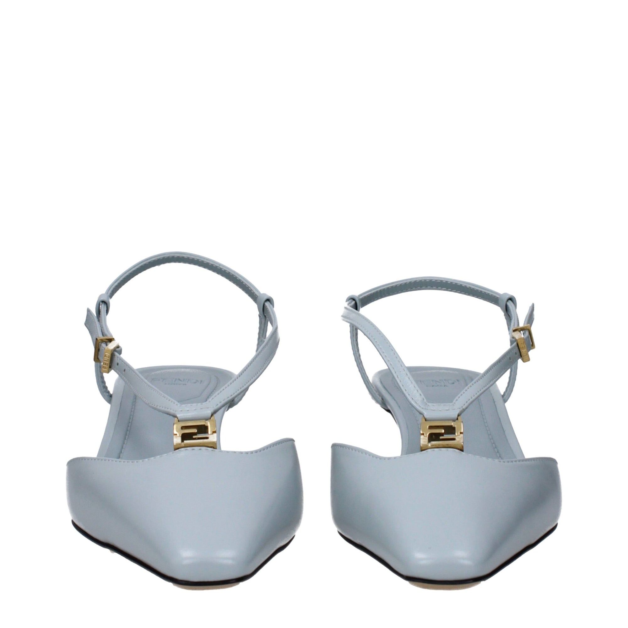 Fendi Light Blue Leather Flat Sandals