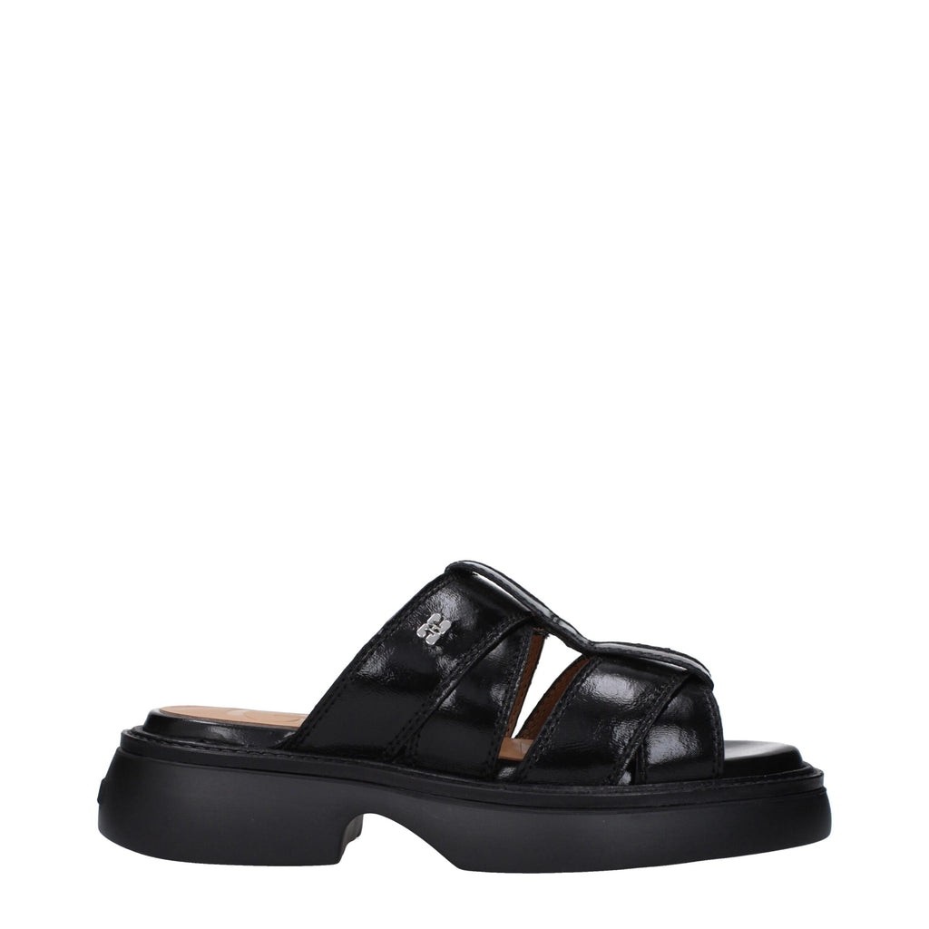 Ganni Black Fabric Slippers Sandals