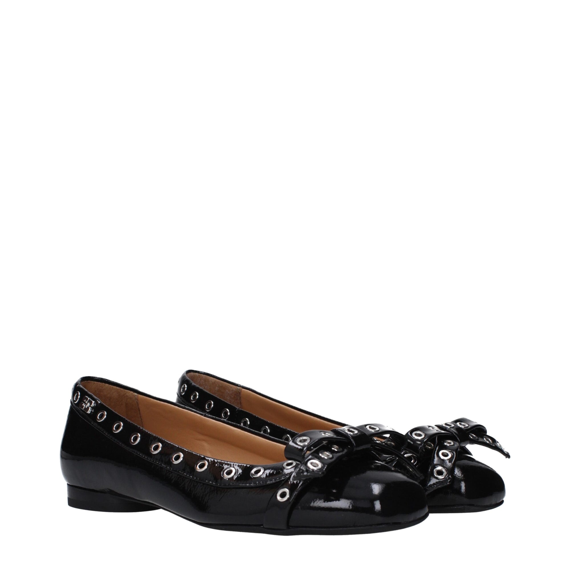 Ganni Black Leather Ballet Flats