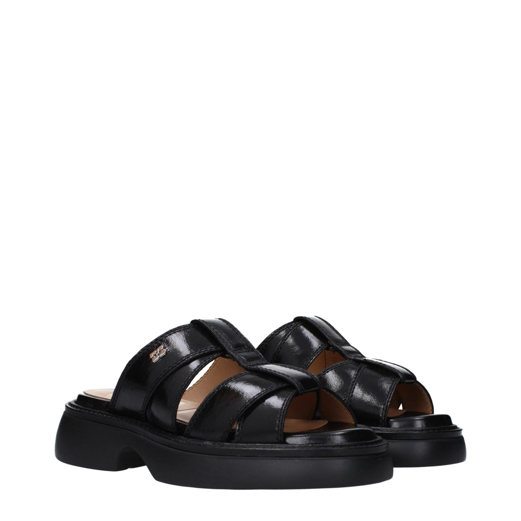 Ganni Black Fabric Slippers Sandals