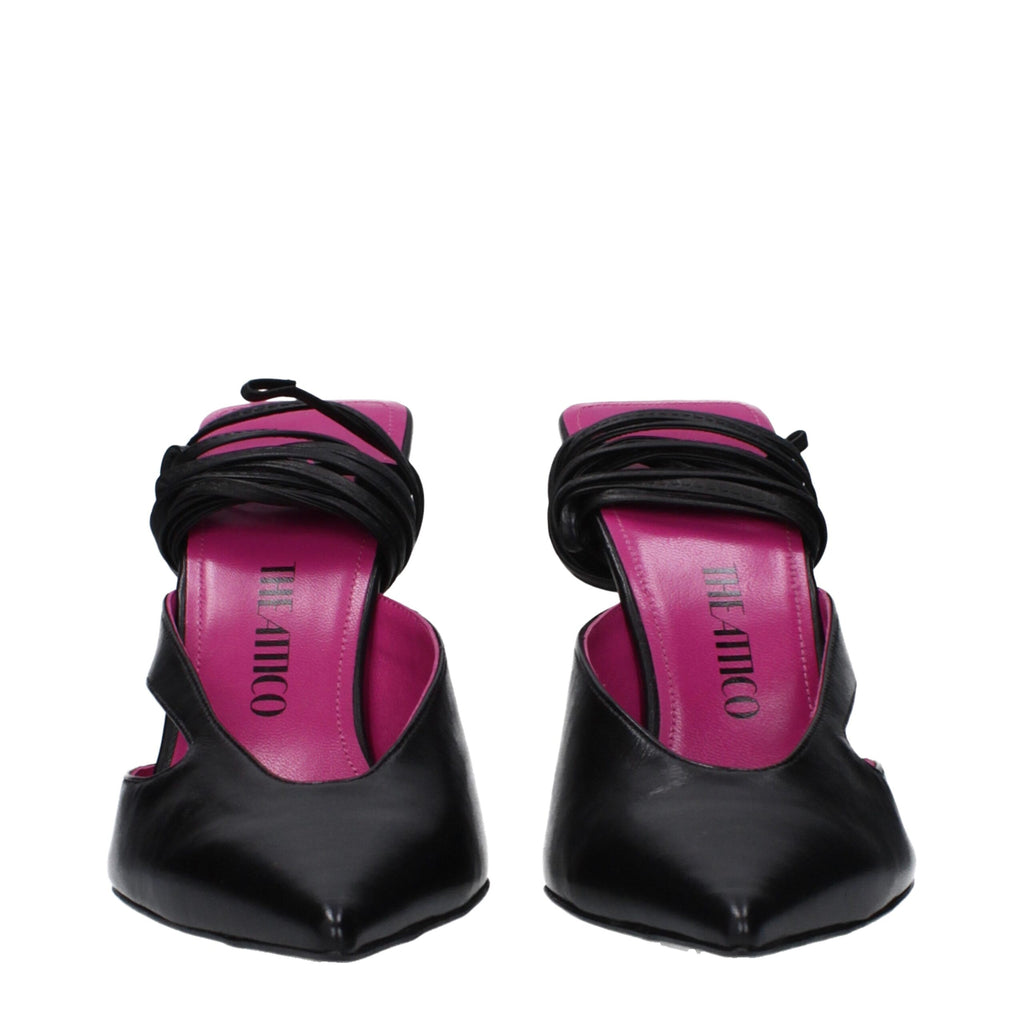 The Attico Black Leather Stiletto Heels Sandals