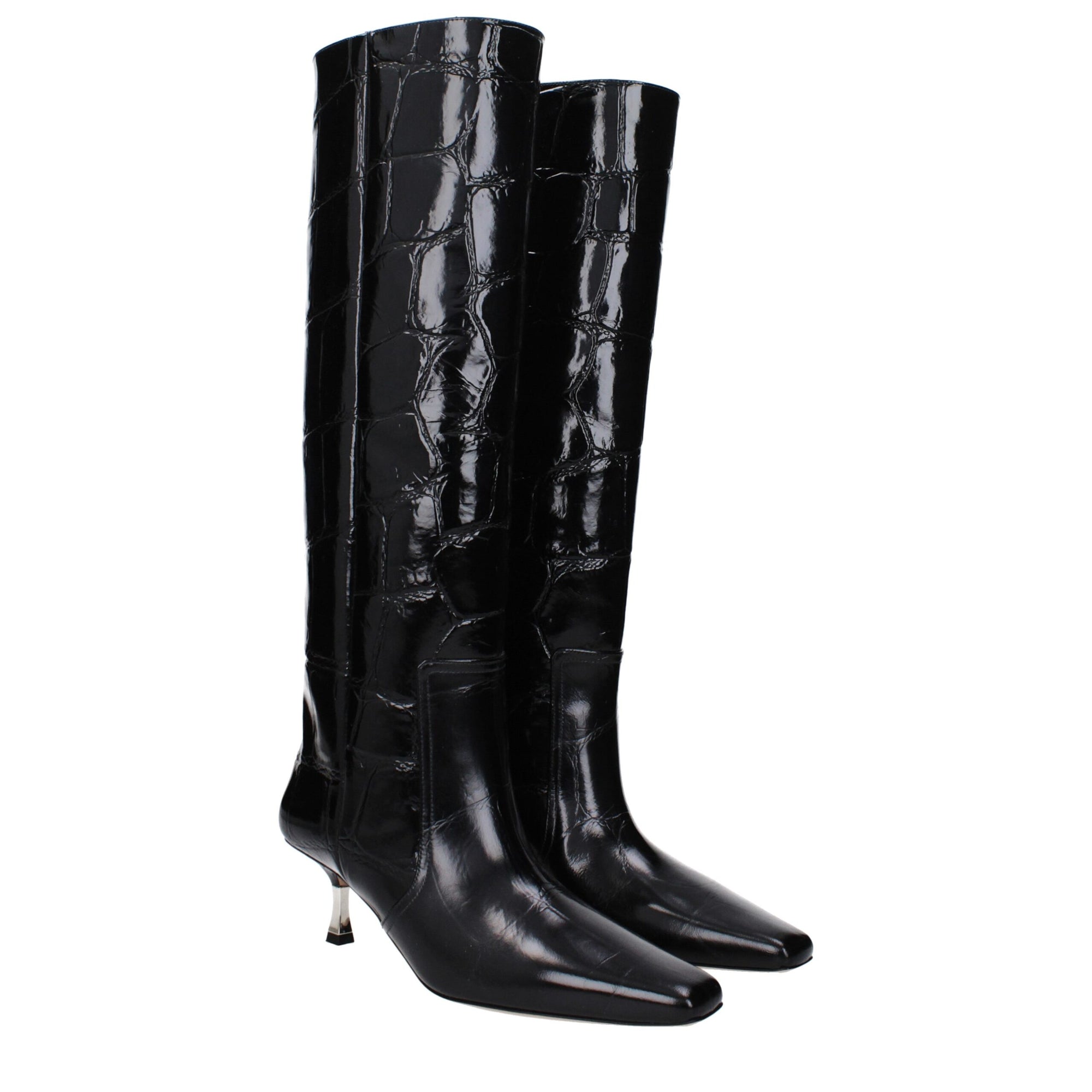 Paris Texas Black Leather High Heel Boots