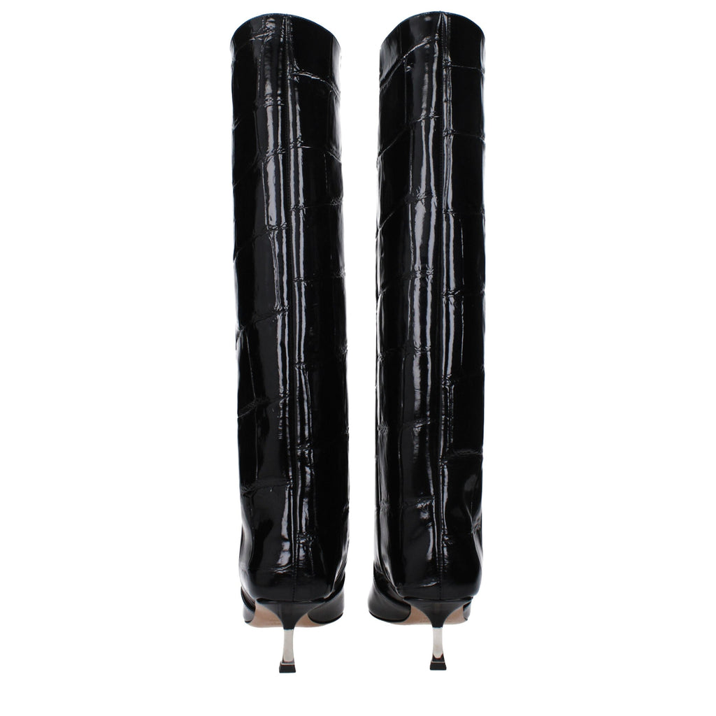 Paris Texas Black Leather High Heel Boots