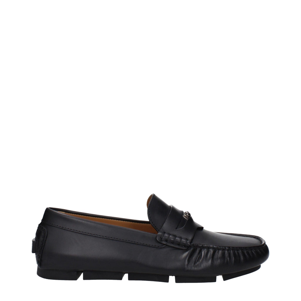 Versace Black Leather Slip-On Loafers