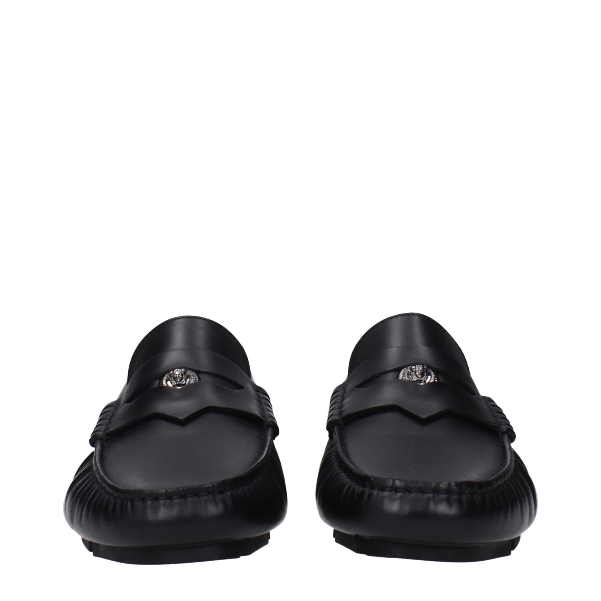 Versace Black Leather Slip-On Loafers