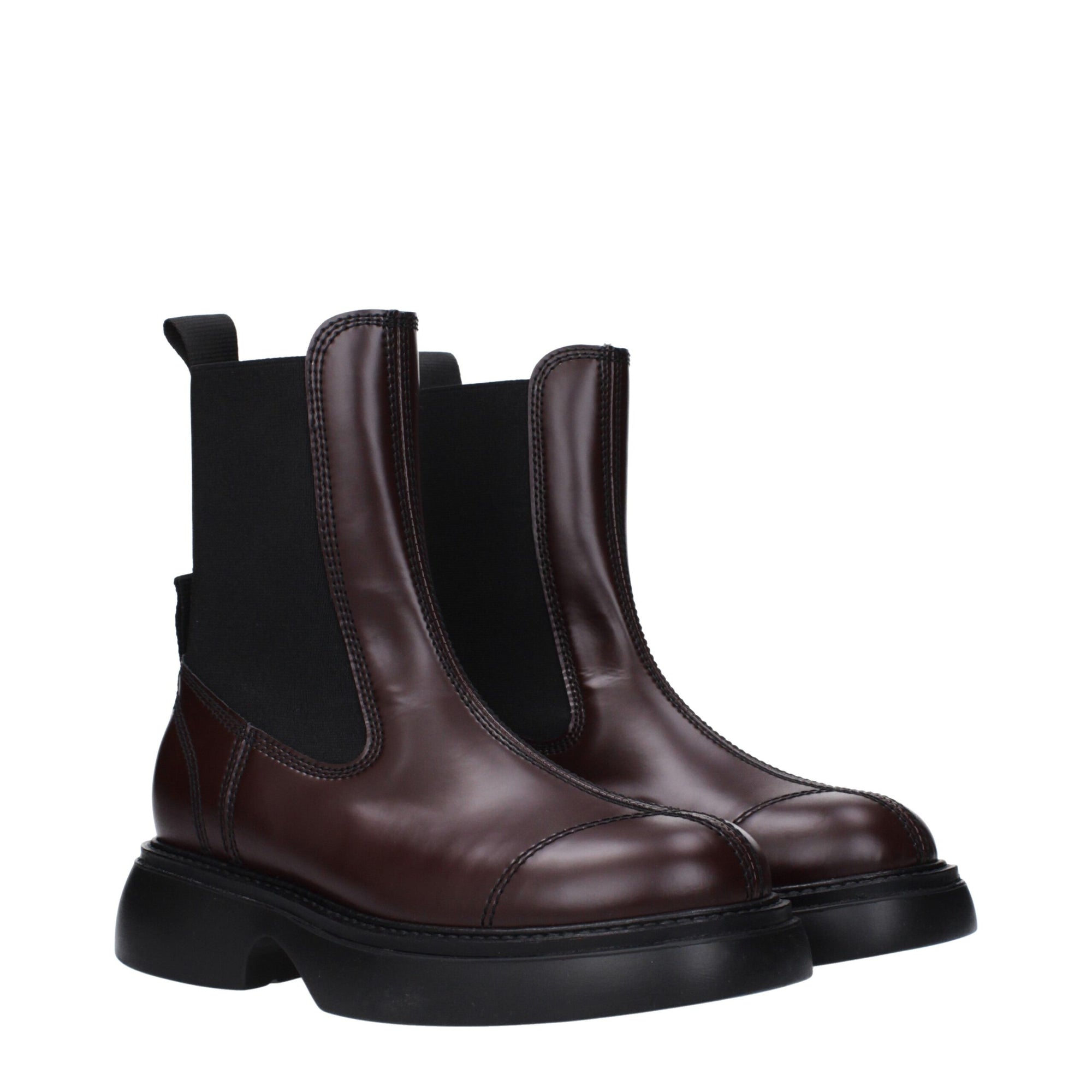 Ganni Brown Leather Ankle Boots