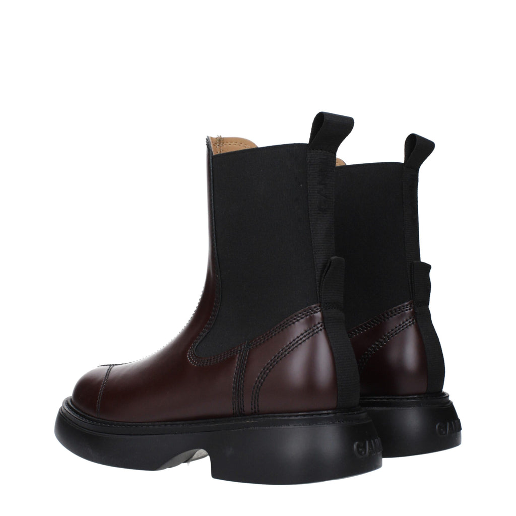 Ganni Brown Leather Ankle Boots