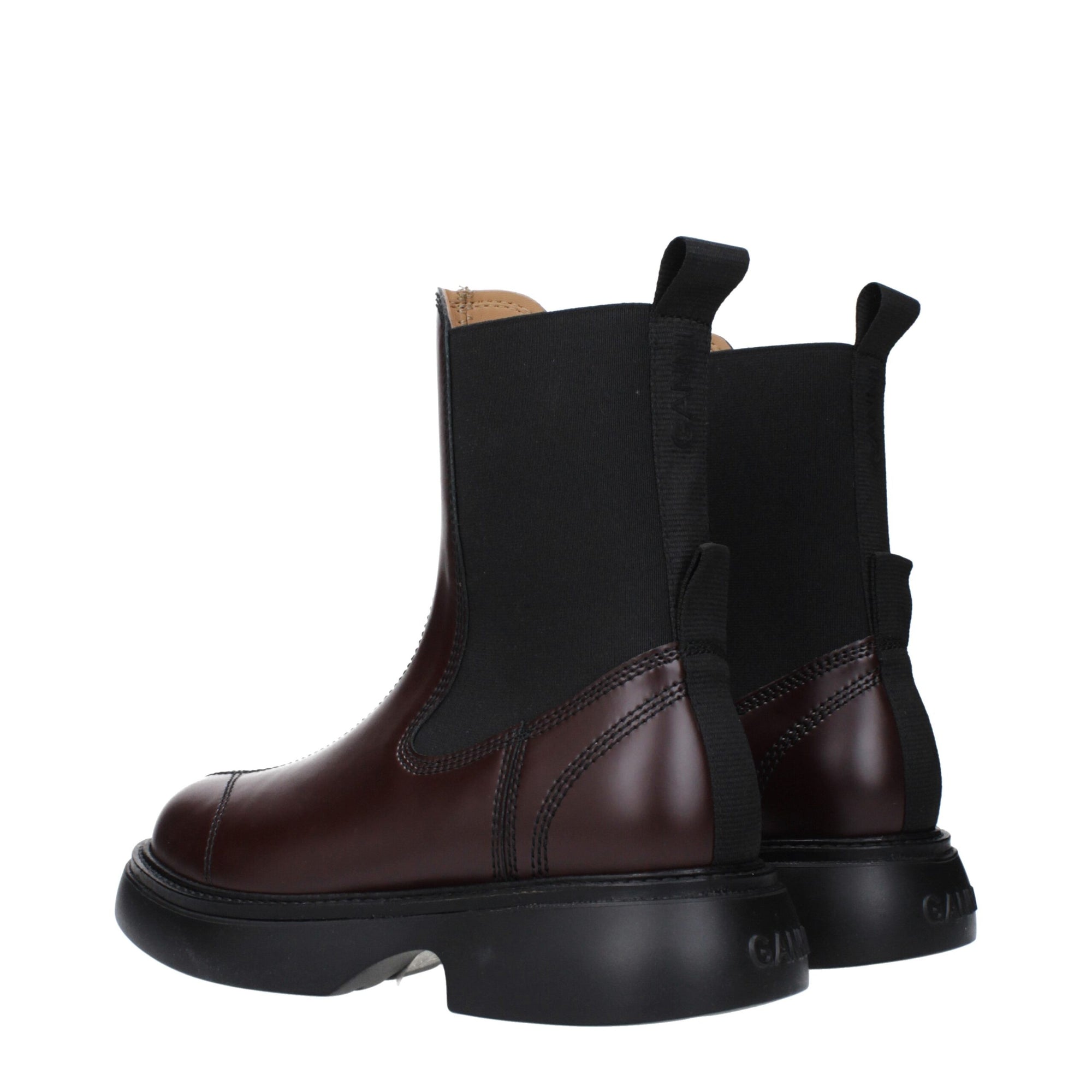 Ganni Brown Leather Ankle Boots