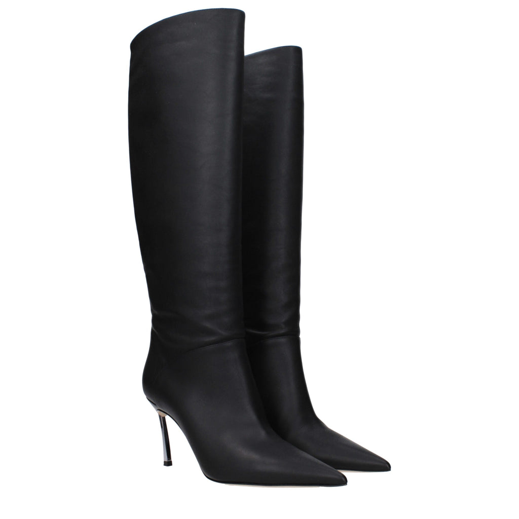 Casadei Black Leather High Heel Boots
