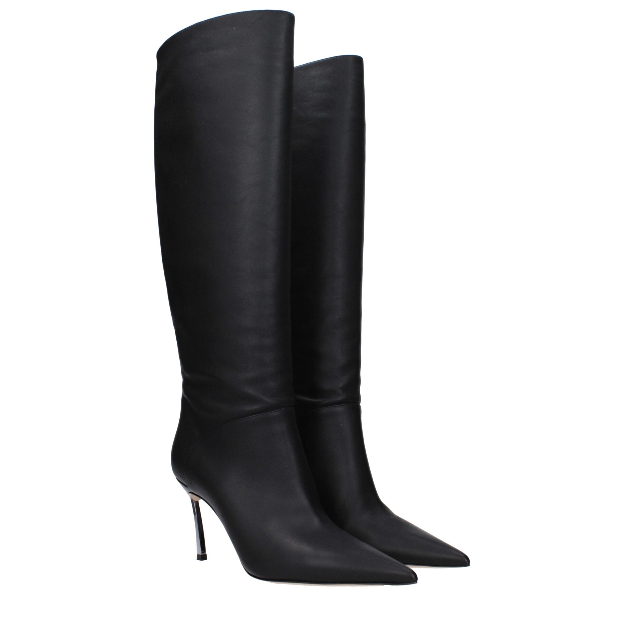 Casadei Black Leather High Heel Boots